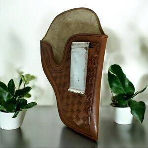 Vintage‎ Brown Leather Holster with Metal Belt Clip Western Style Handmade